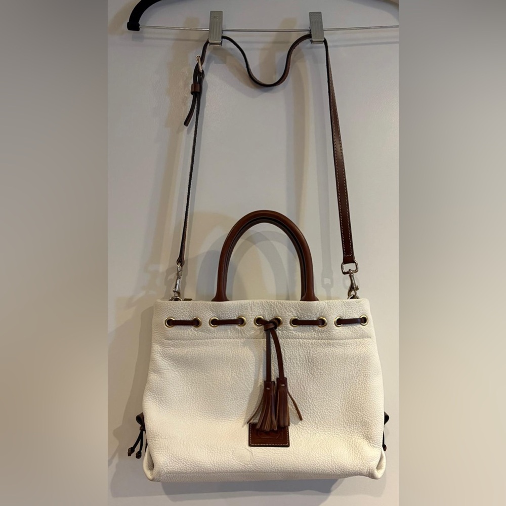 Elegant White and Brown Women's Handbag